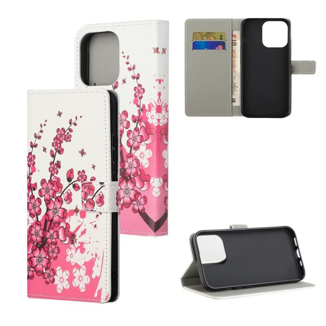 iPhone 13 Pro Max Phone Case - Leather Book Cover Image Series - Pink Flowers