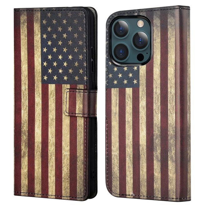 iPhone 13 Pro Max Phone Case - Leather Bookcover Image Series - USA Flag