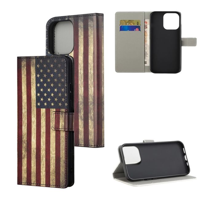 iPhone 13 Pro Max Phone Case - Leather Bookcover Image Series - USA Flag