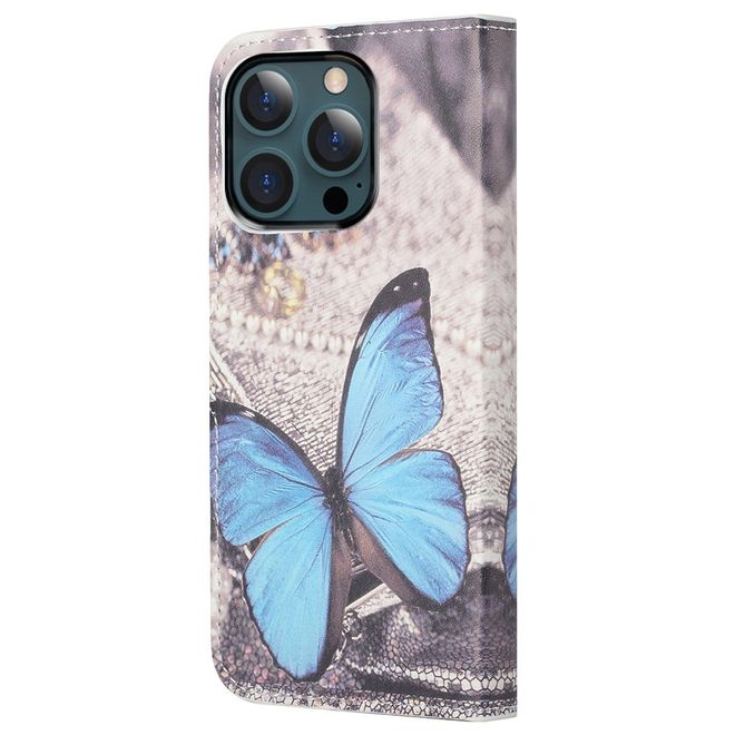 iPhone 13 Pro Max Phone Case - Leather Book Cover Image Series - Blue Butterfly