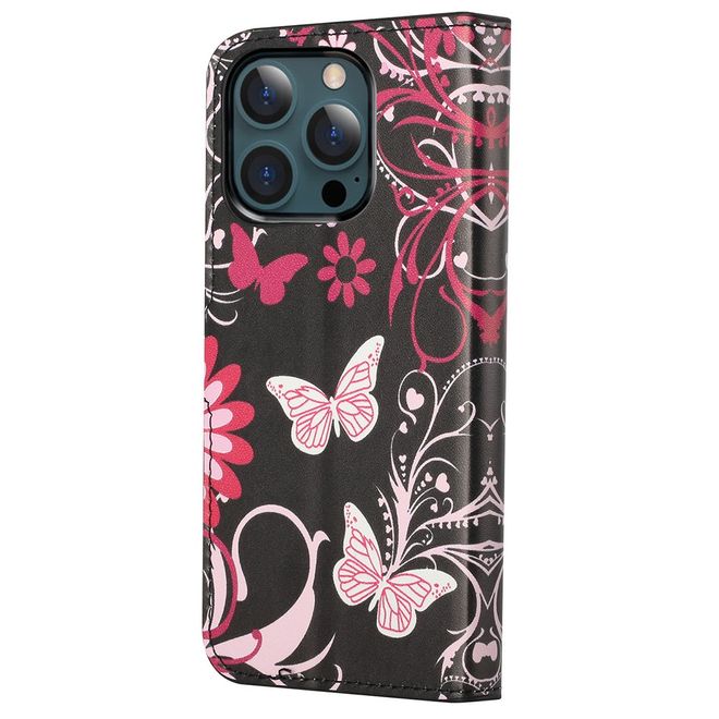 iPhone 13 Pro Max Phone Case - Leather Book Cover Image Series - Butterflies and Flowers