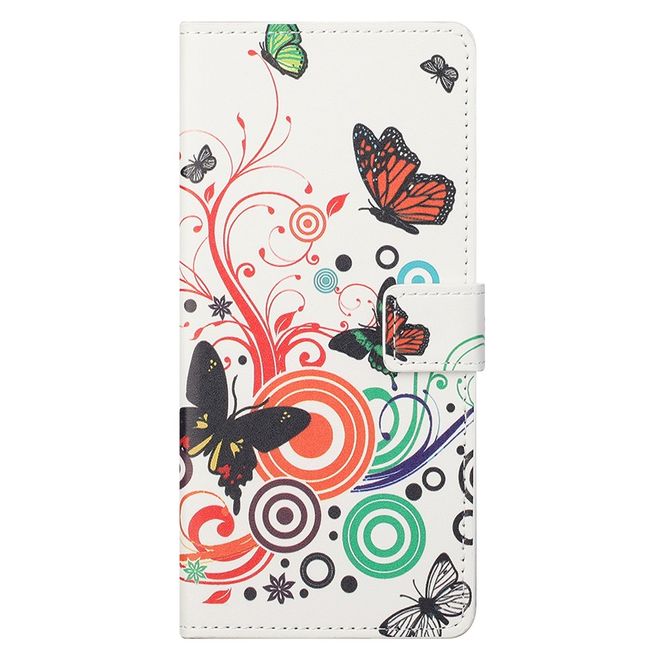 iPhone 13 Pro Max Phone Case - Leather Book Cover Image Series - Butterflies and Circles