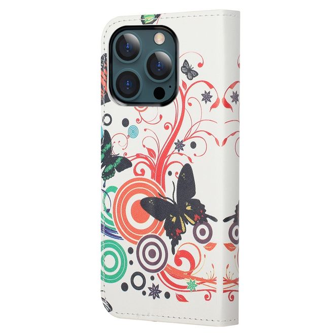iPhone 13 Pro Max Phone Case - Leather Book Cover Image Series - Butterflies and Circles