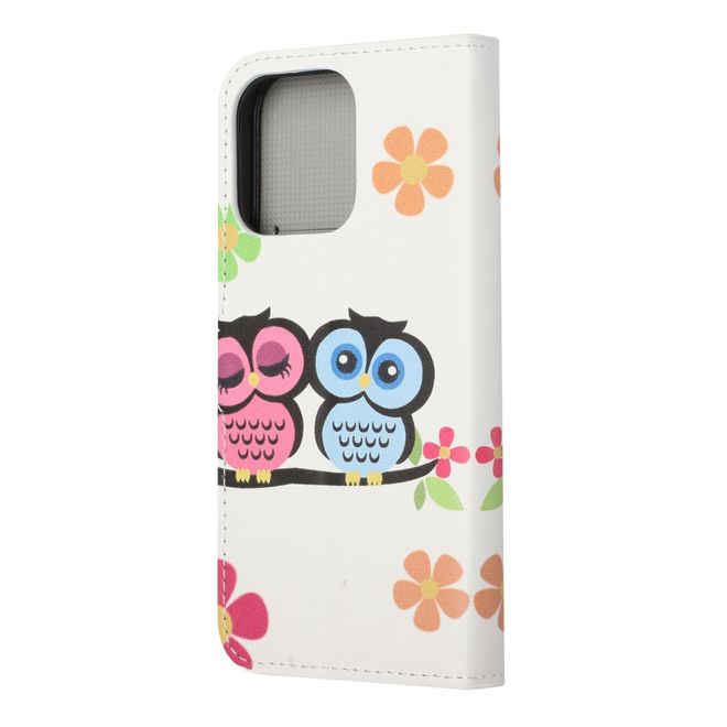iPhone 13 Pro Phone Case - Leather Bookcover Image Series - Owl Couple