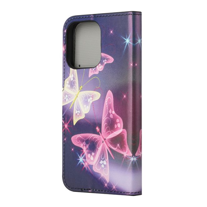 iPhone 13 Pro Handy Hülle - Leder Bookcover Image Series - leuchtende Schmetterlinge