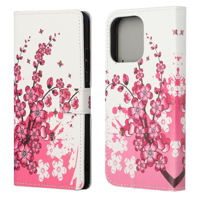 iPhone 13 Pro Phone Case - Leather Book Cover Image Series - Pink Flowers