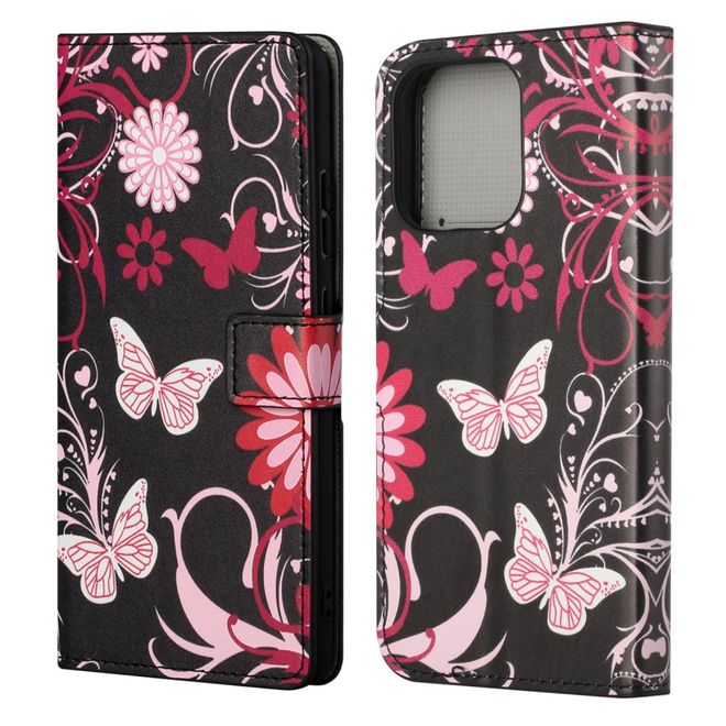 iPhone 13 Pro Phone Case - Leather Book Cover Image Series - Butterflies and Flowers