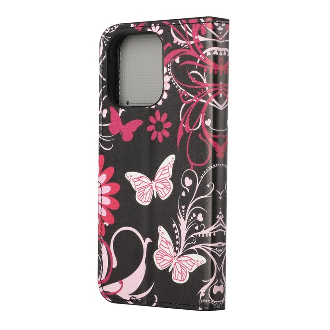 iPhone 13 Pro Phone Case - Leather Book Cover Image Series - Butterflies and Flowers
