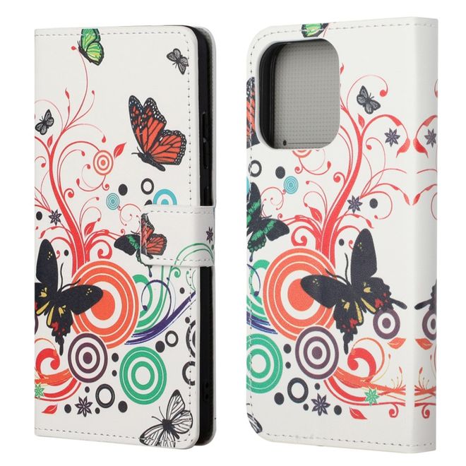 iPhone 13 Pro Handy Hülle - Leder Bookcover Image Series - Schmetterlinge und Kreise