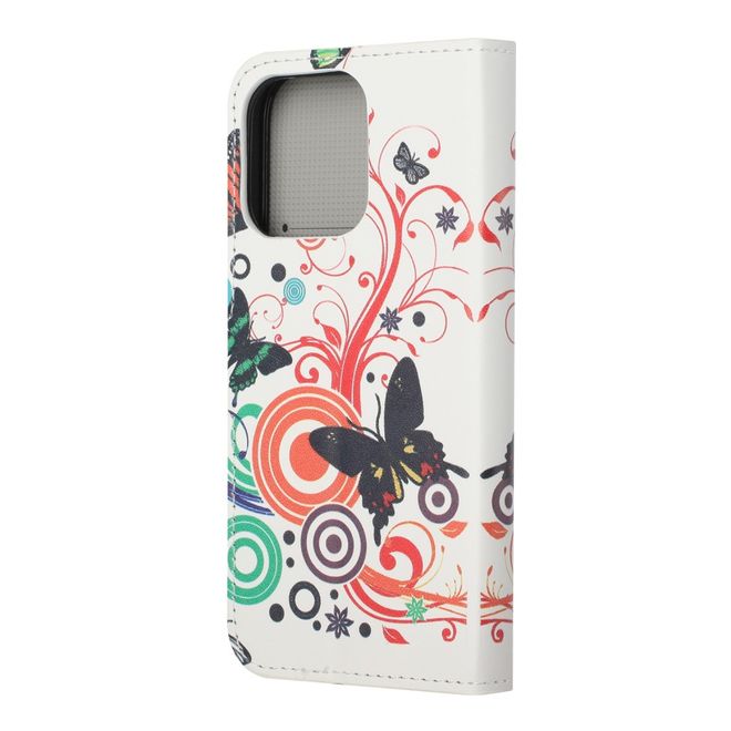 iPhone 13 Pro Handy Hülle - Leder Bookcover Image Series - Schmetterlinge und Kreise