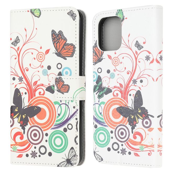 iPhone 13 mini Handy Hülle - Leder Bookcover Image Series - Schmetterlinge und Kreise