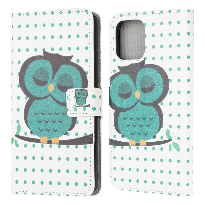 iPhone 13 mini phone case - Leather Bookcover Image Series - Green Owl