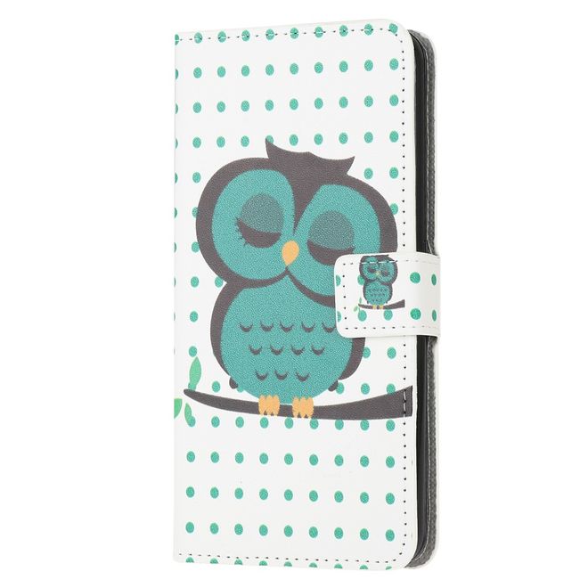 iPhone 13 mini phone case - Leather Bookcover Image Series - Green Owl