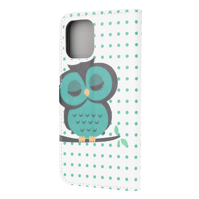 iPhone 13 mini phone case - Leather Bookcover Image Series - Green Owl