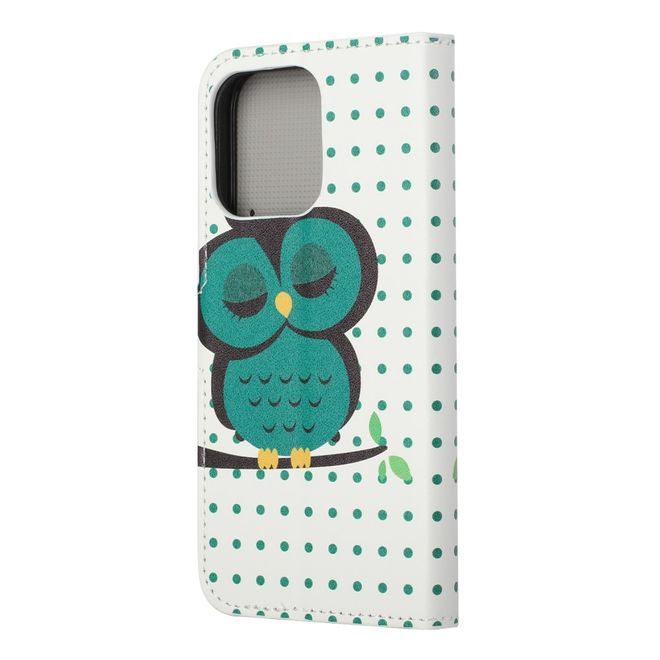 iPhone 13 Phone Case - Leather Bookcover Image Series - Green Owl