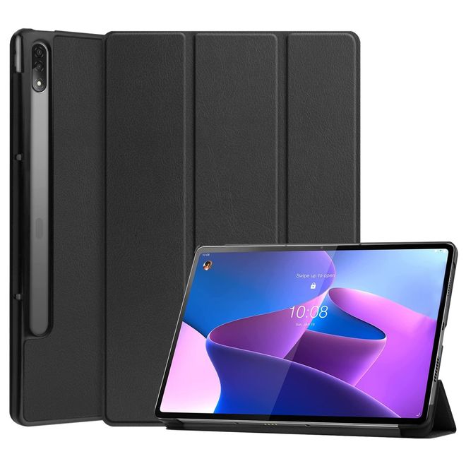 Lenovo Tab P12 Pro Leder Hülle - dreifach faltbar - schwarz