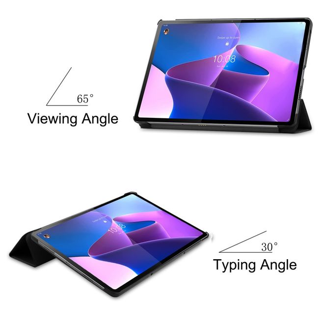 Lenovo Tab P12 Pro Leder Hülle - dreifach faltbar - schwarz