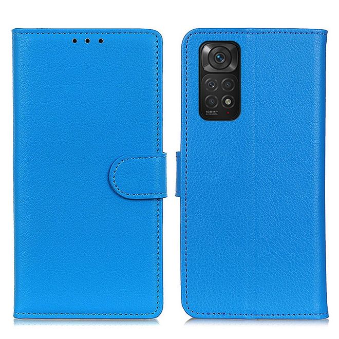 Xiaomi Redmi Note 11S / 11 Handy Hülle - Litchi Leder Bookcover Series - blau