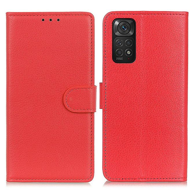 Xiaomi Redmi Note 11S / 11 Handy Hülle - Litchi Leder Bookcover Series - rot