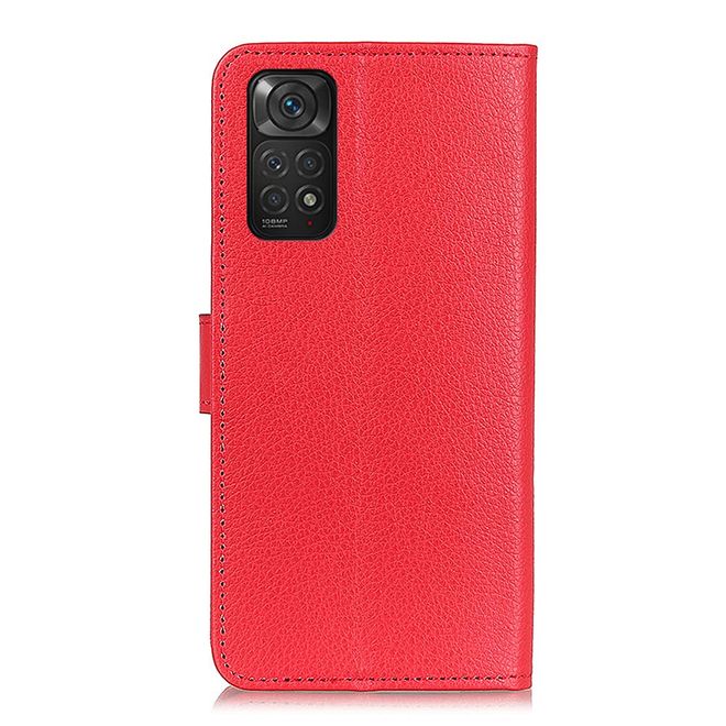 Xiaomi Redmi Note 11S / 11 Handy Hülle - Litchi Leder Bookcover Series - rot