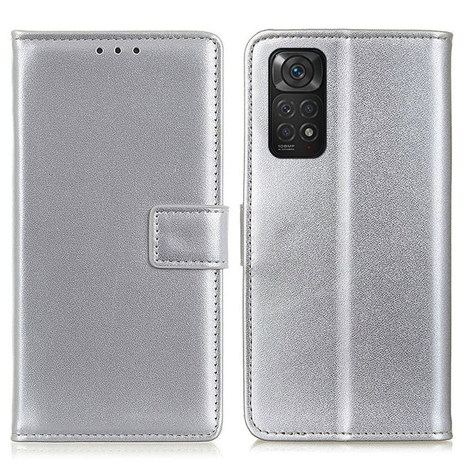 Xiaomi Redmi Note 11S / 11 Handy Hülle - Classic II Leder Bookcover Series - silber