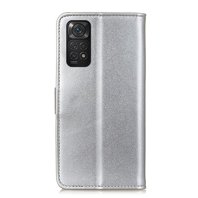 Xiaomi Redmi Note 11S / 11 Handy Hülle - Classic II Leder Bookcover Series - silber