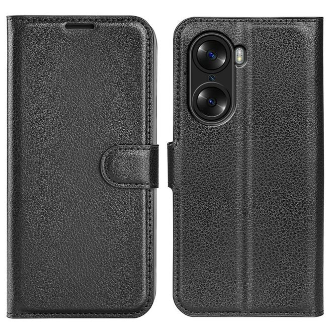 Honor 60 Pro Handy Hülle - Litchi Leder Bookcover Series - schwarz