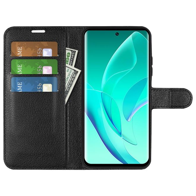 Honor 60 Pro Handy Hülle - Litchi Leder Bookcover Series - schwarz