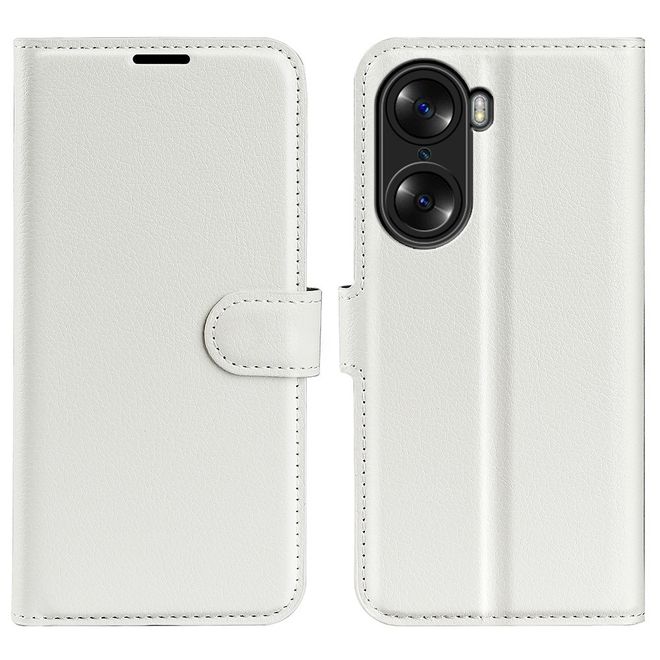Honor 60 Pro Handy Hülle - Litchi Leder Bookcover Series - weiss
