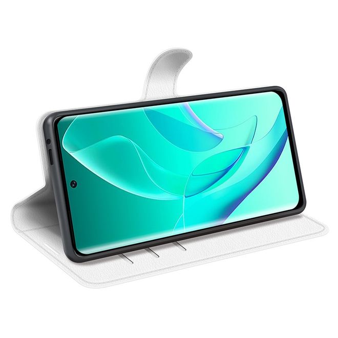 Honor 60 Pro Handy Hülle - Litchi Leder Bookcover Series - weiss