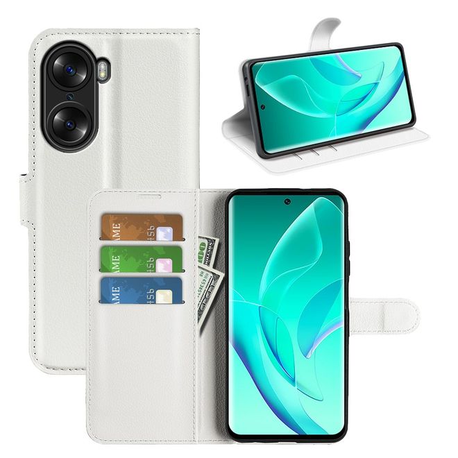 Honor 60 Pro Handy Hülle - Litchi Leder Bookcover Series - weiss
