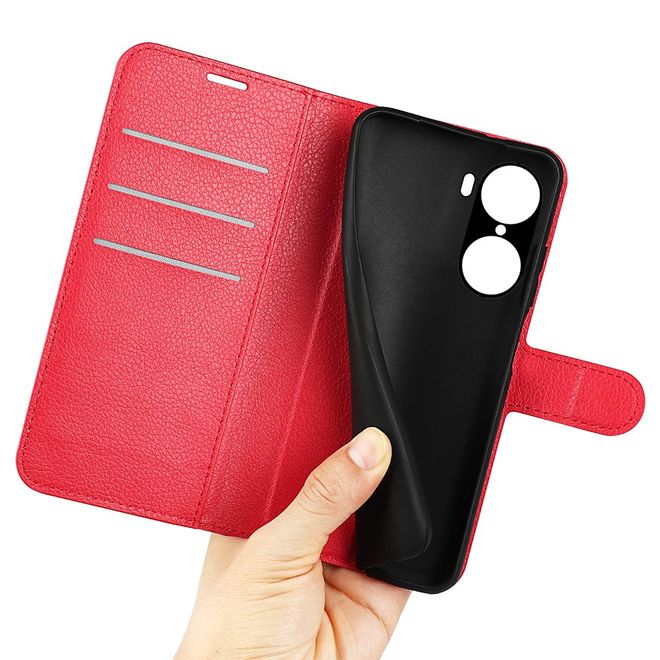 Honor 60 Pro Handy Hülle - Litchi Leder Bookcover Series - rot