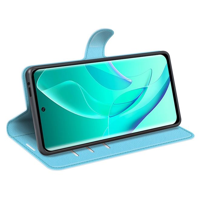 Honor 60 Pro Handy Hülle - Litchi Leder Bookcover Series - blau
