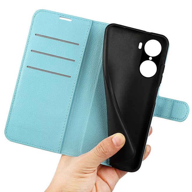 Honor 60 Pro Handy Hülle - Litchi Leder Bookcover Series - blau