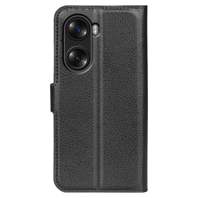 Honor 60 Handy Hülle - Litchi Leder Bookcover Series - schwarz