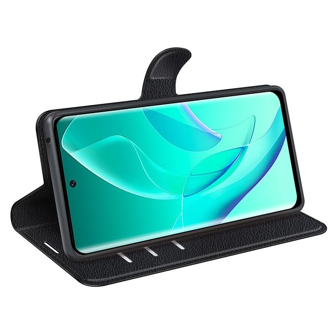 Honor 60 Handy Hülle - Litchi Leder Bookcover Series - schwarz