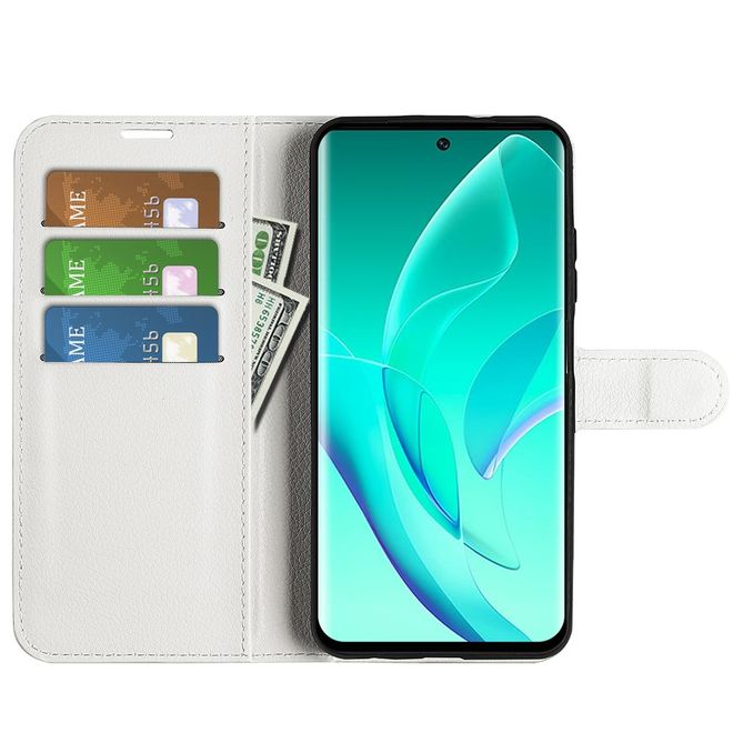 Honor 60 Handy Hülle - Litchi Leder Bookcover Series - weiss