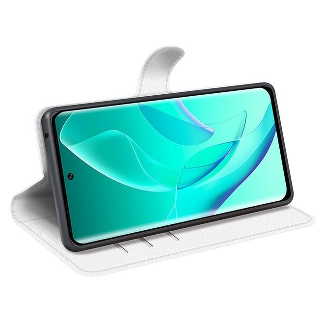 Honor 60 Handy Hülle - Litchi Leder Bookcover Series - weiss