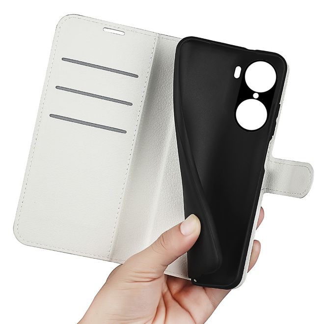 Honor 60 Handy Hülle - Litchi Leder Bookcover Series - weiss