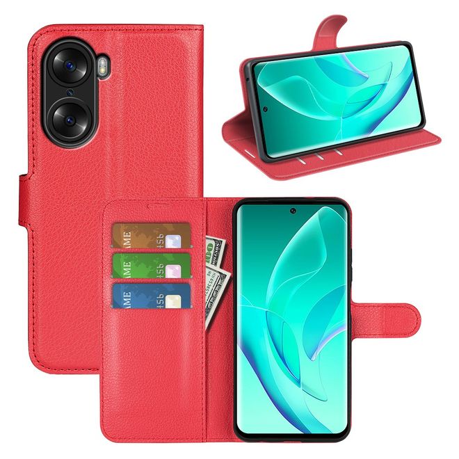 Honor 60 Handy Hülle - Litchi Leder Bookcover Series - rot