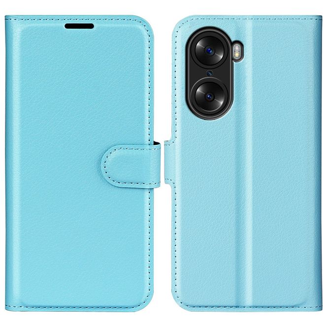 Honor 60 Handy Hülle - Litchi Leder Bookcover Series - blau