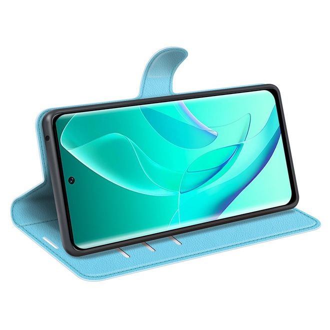 Honor 60 Handy Hülle - Litchi Leder Bookcover Series - blau