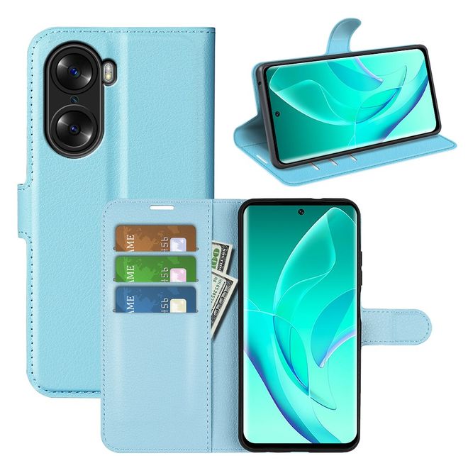Honor 60 Handy Hülle - Litchi Leder Bookcover Series - blau