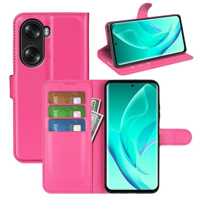 Honor 60 Handy Hülle - Litchi Leder Bookcover Series - rosa