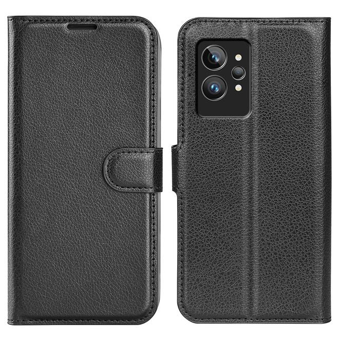 Realme GT2 Pro Handy Hülle - Litchi Leder Bookcover Series - schwarz