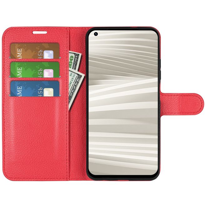 Realme GT2 Pro Handy Hülle - Litchi Leder Bookcover Series - rot