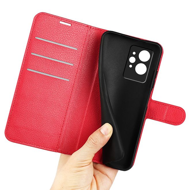 Realme GT2 Pro Handy Hülle - Litchi Leder Bookcover Series - rot