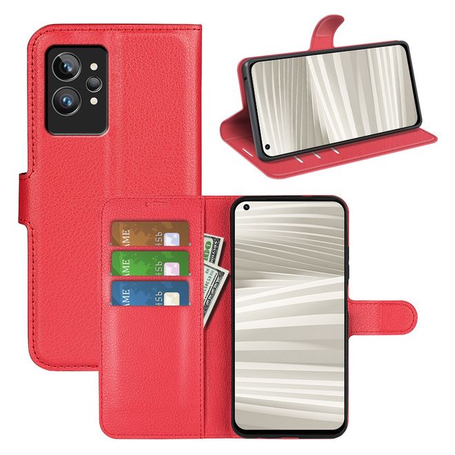 Realme GT2 Pro Handy Hülle - Litchi Leder Bookcover Series - rot