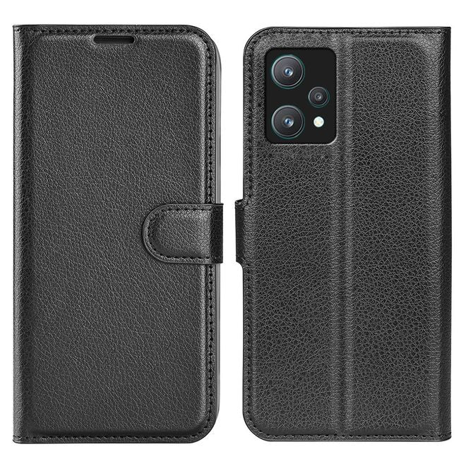 Realme 9 Pro Handy Hülle - Litchi Leder Bookcover Series - schwarz