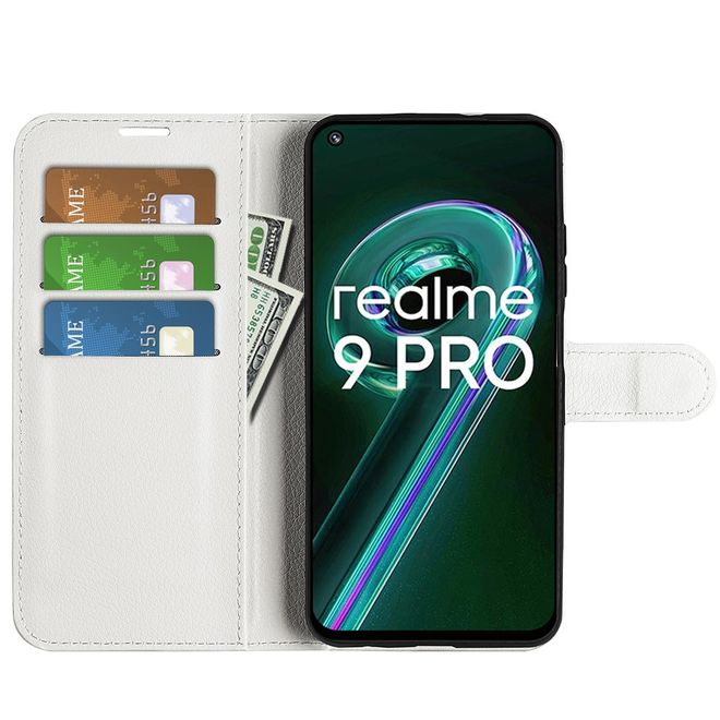 Realme 9 Pro Handy Hülle - Litchi Leder Bookcover Series - weiss
